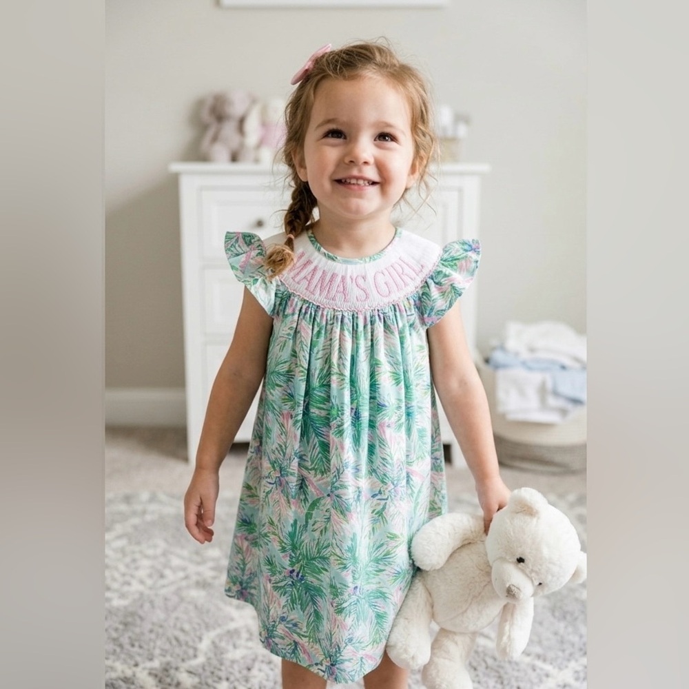 Green and Pink Tropical Flutter Sleeve Nightgown